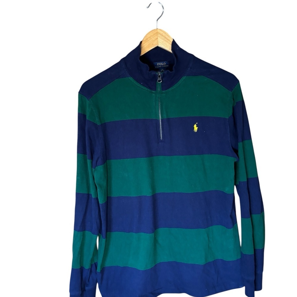 Polo by Ralph Lauren Navy, Green & Yellow Striped Rugby Pullover